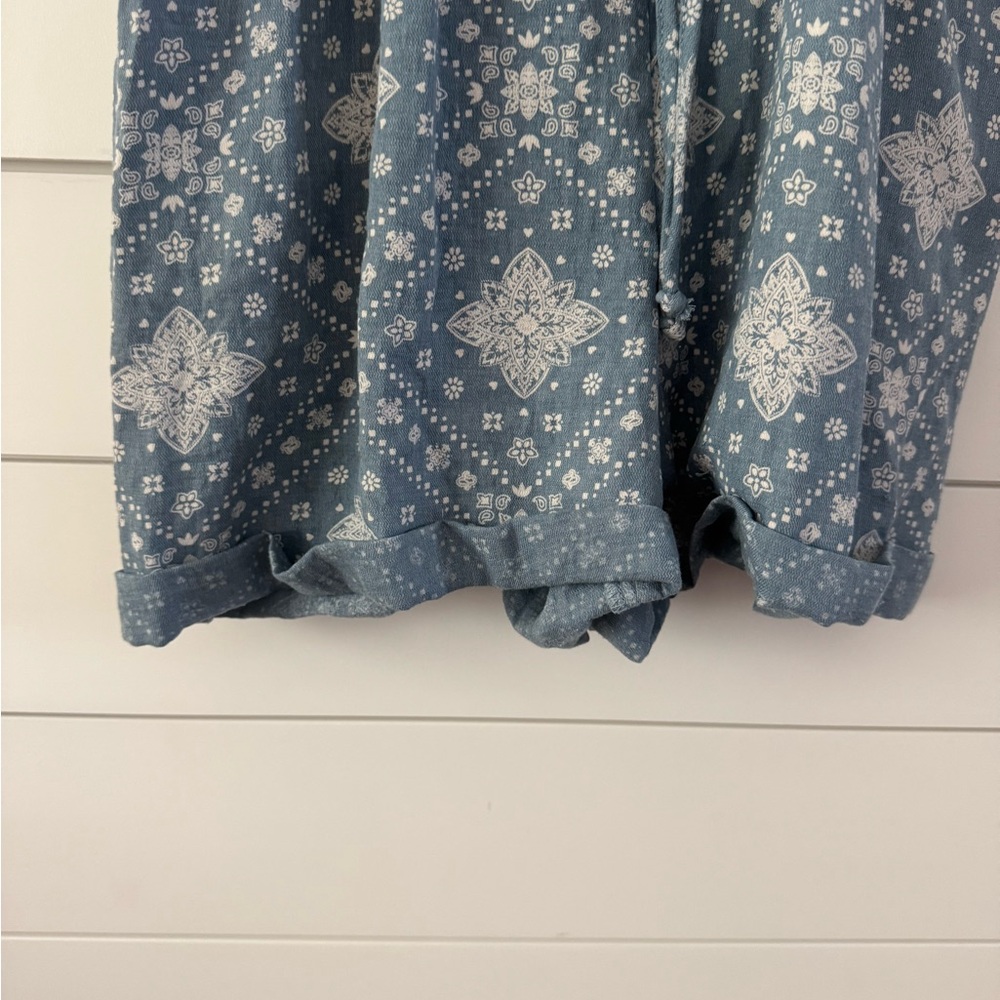 Blue Patterned Button-Down‎ Romper - Picture 6 of 7